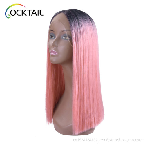 premium japanese kaneka fiber lido pink synthetic wig, private label ombre color synthetic lace front wig for white women